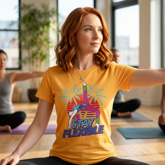 Stay Flexible Retro 80s Backbend Graphic Tee | Vintage Workout Shirt Women