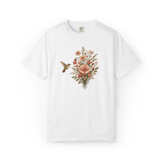Cottagecore Wildflower Hummingbird Tee | Botanical Art Shirt | Nature Lover Gift