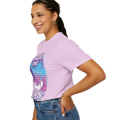 Feel the Burn Retro 80s Glute Thrust Pose Graphic Tee | Vintage Workout Shirt