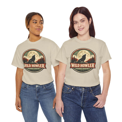 Howling Wolf Vintage Badge Tee | Full Moon Wilderness Shirt | Nature Lover Gift