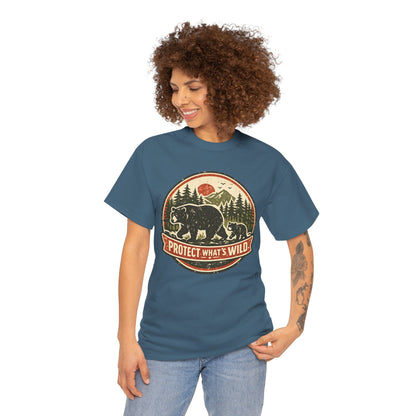 Bear and Cub Retro Badge Tee | Protect What's Wild | Wildlife Lover Gift | Unisex