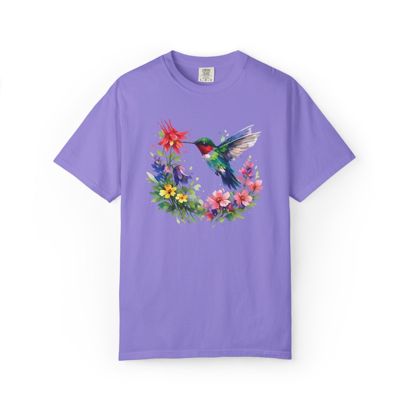 Hummingbird Wildflower Watercolor Tee | Jewel Tone Nature Shirt | Bird Watcher Gift