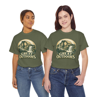Great Outdoors Retro Badge Tee | Yosemite Half Dome Graphic Shirt | Camping Gift
