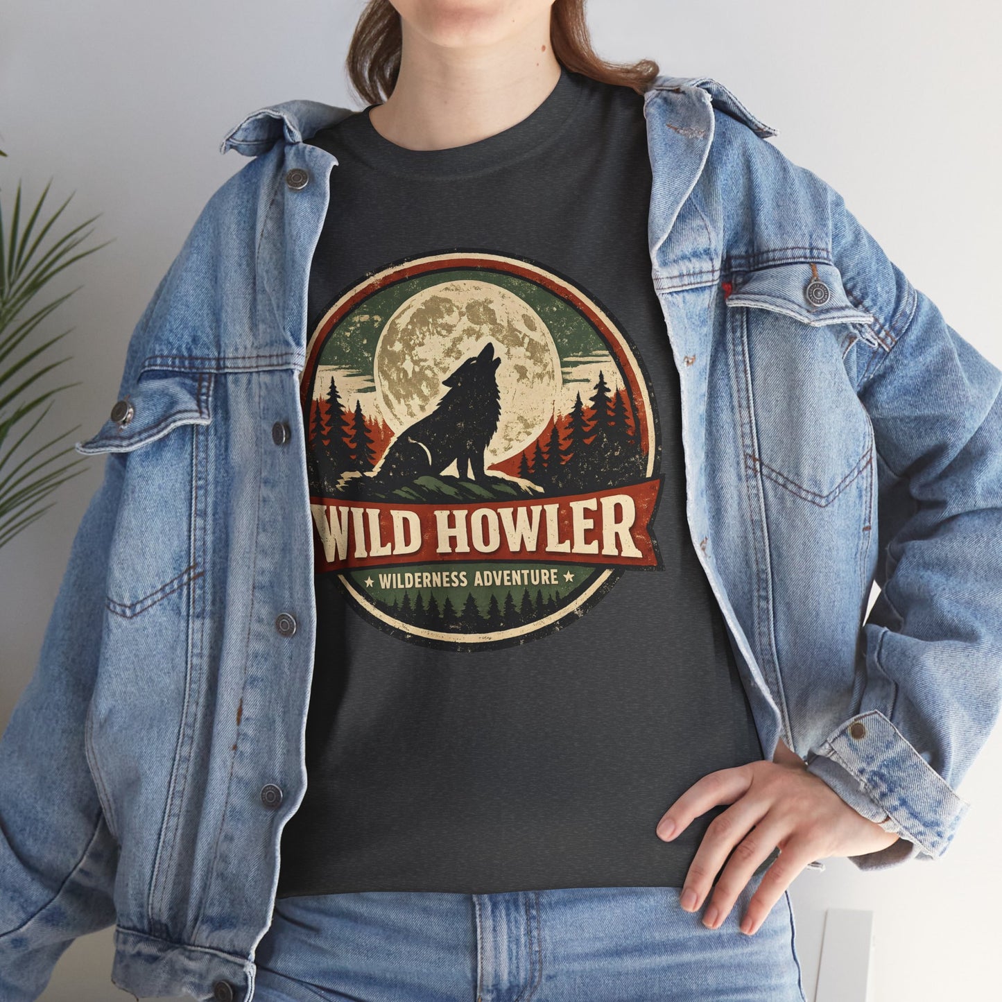 Howling Wolf Vintage Badge Tee | Full Moon Wilderness Shirt | Nature Lover Gift