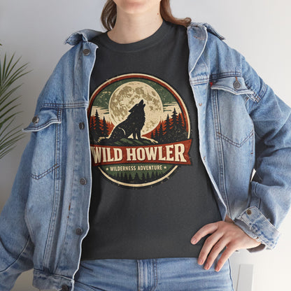 Howling Wolf Vintage Badge Tee | Full Moon Wilderness Shirt | Nature Lover Gift