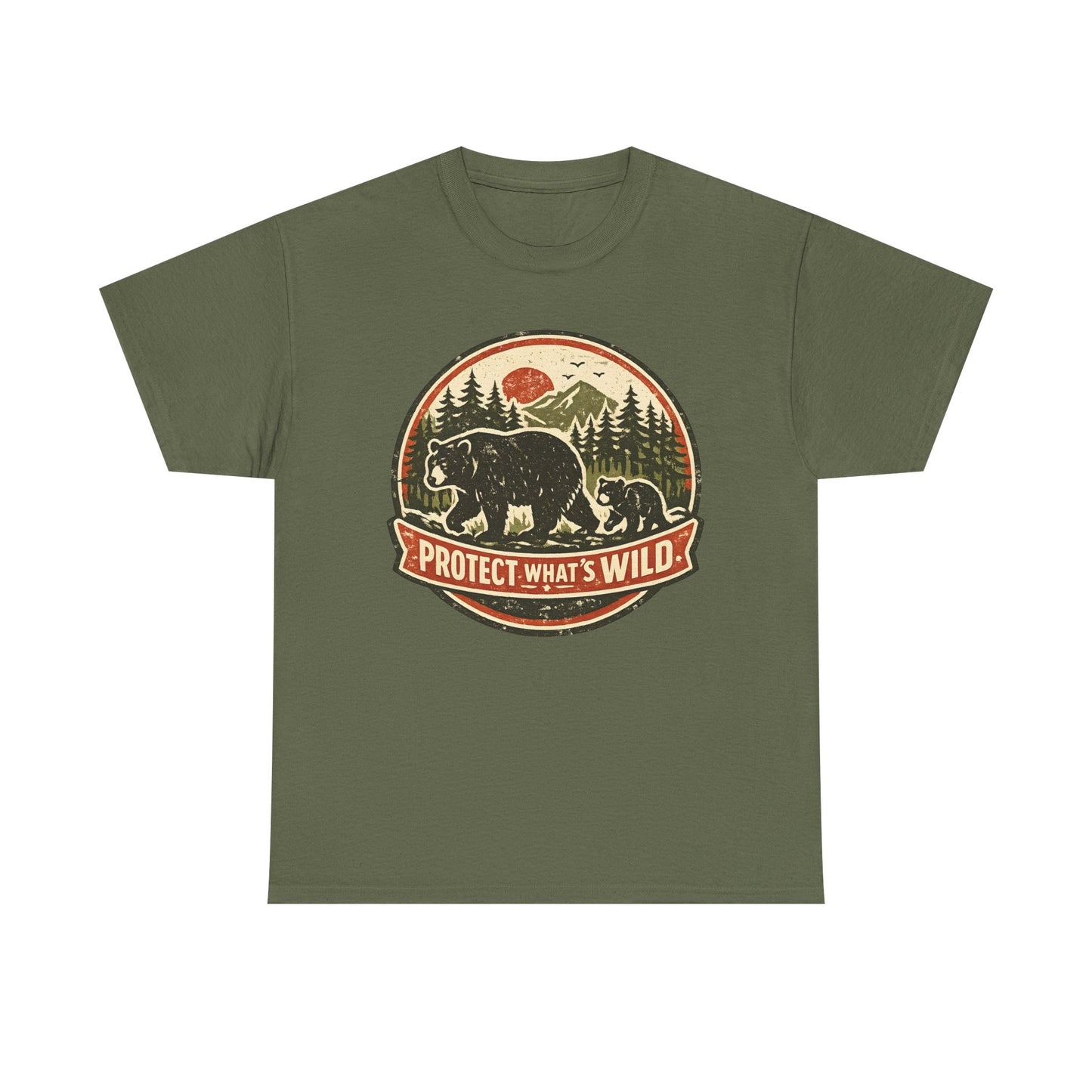 Bear and Cub Retro Badge Tee | Protect What's Wild | Wildlife Lover Gift | Unisex