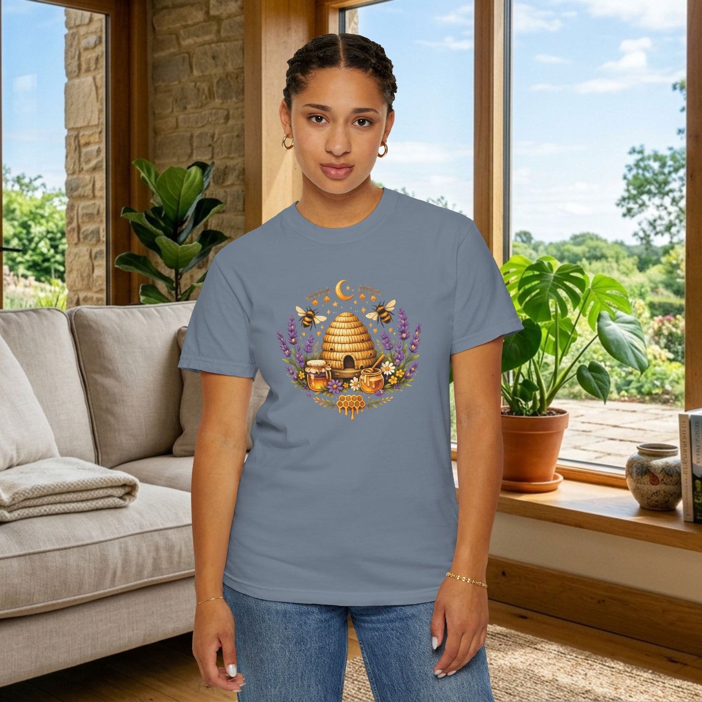 Beehive Honey and Lavender Tee | Vintage Nature Art Shirt | Botanical Garden Gift