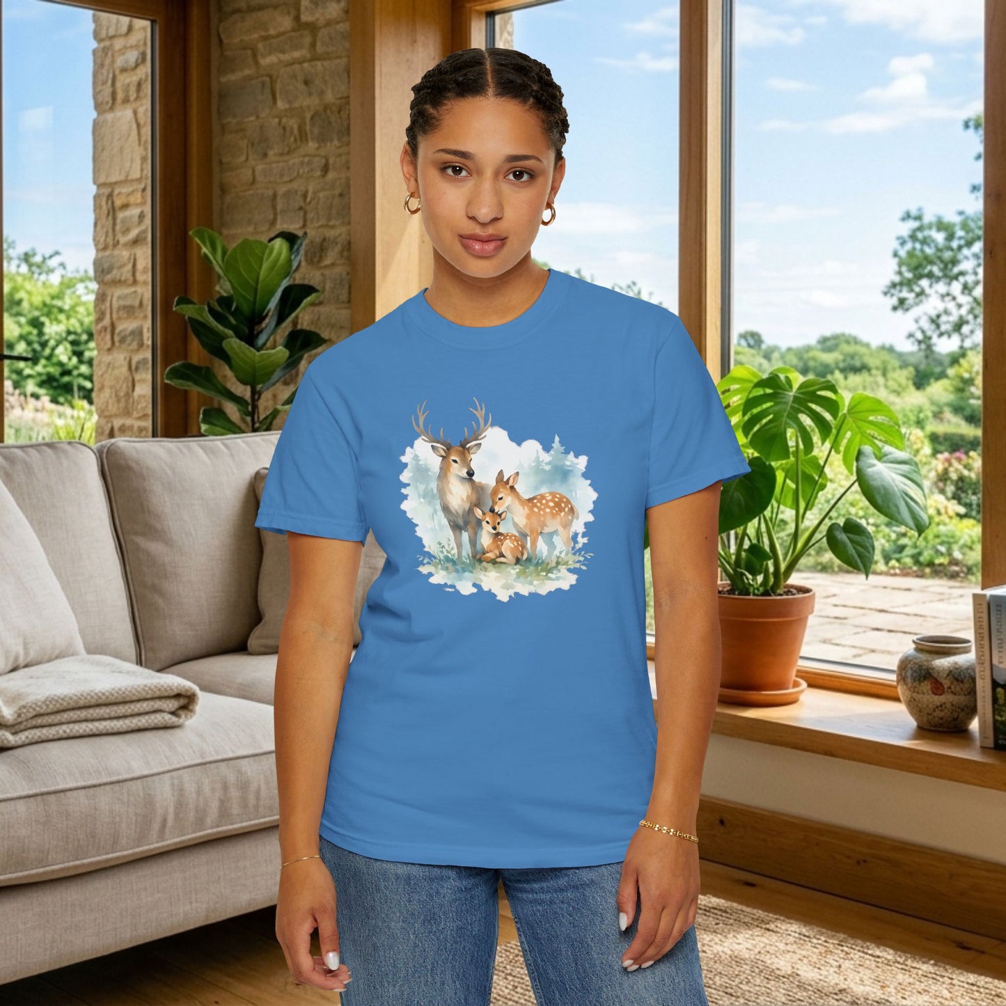 Watercolor Deer Family Tee | Forest Wildlife Art Shirt | Nature Lover Gift | Unisex