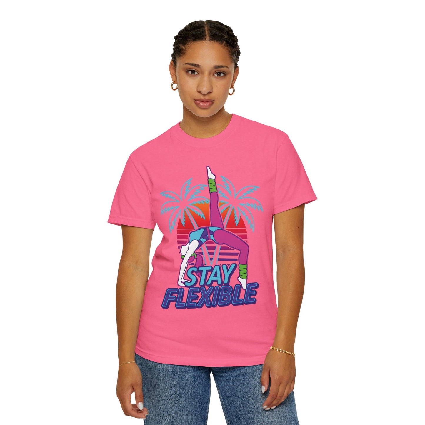 Stay Flexible Retro 80s Backbend Graphic Tee | Vintage Workout Shirt Women