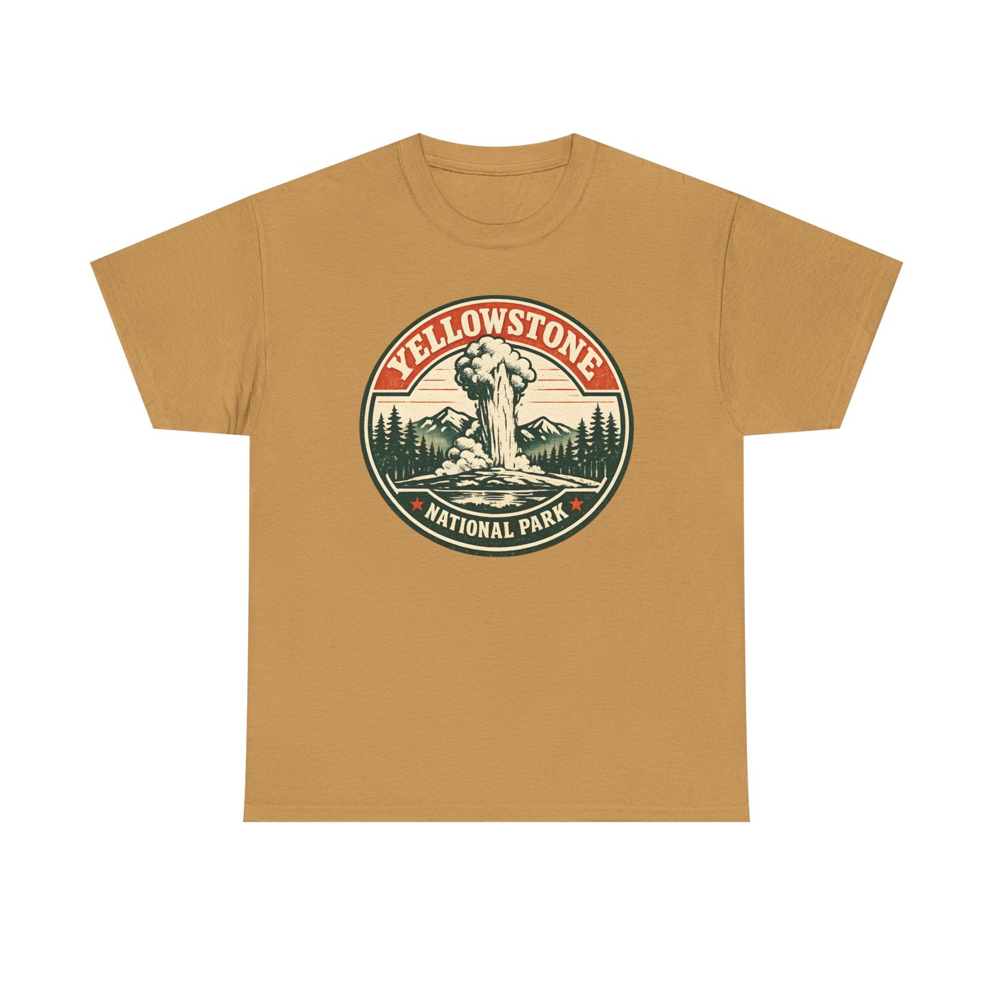 Yellowstone Park Badge Tee | Old Faithful Mountain Pine Trees Retro Circle Design