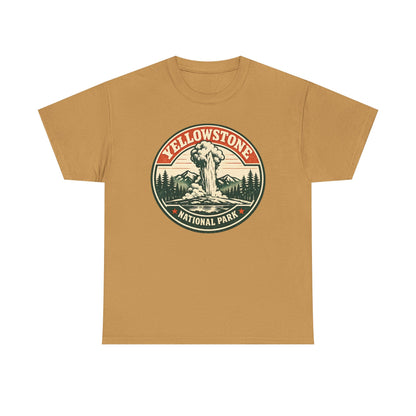 Yellowstone Park Badge Tee | Old Faithful Mountain Pine Trees Retro Circle Design