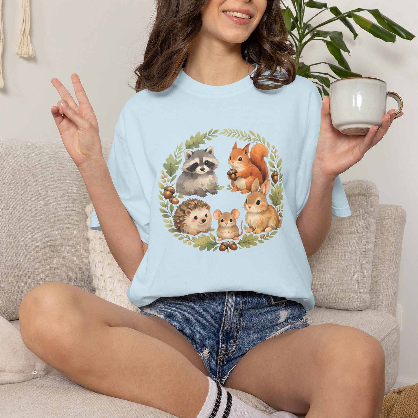 Woodland Animals Circle Watercolor Tee | Forest Creature Gift Shirt | Nature Lover