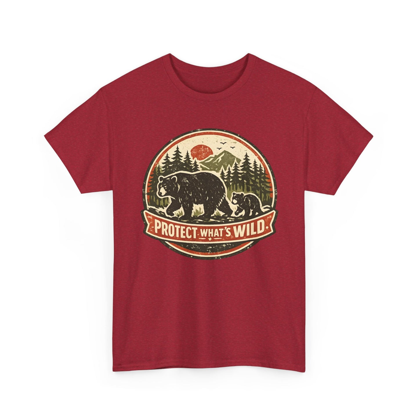 Bear and Cub Retro Badge Tee | Protect What's Wild | Wildlife Lover Gift | Unisex