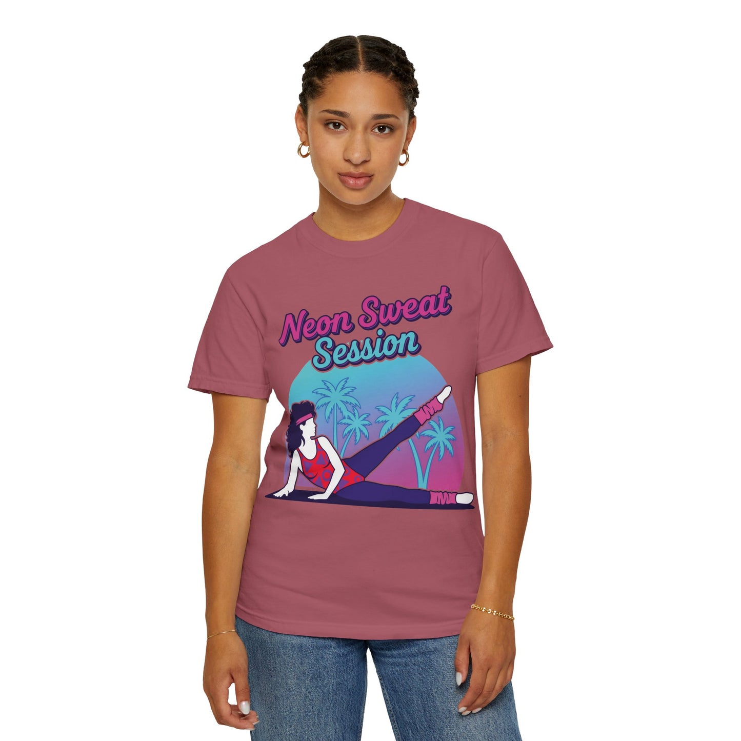 Neon Sweat Session Retro 80s Aerobics Graphic Tee | Vintage Workout Shirt