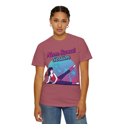Neon Sweat Session Retro 80s Aerobics Graphic Tee | Vintage Workout Shirt