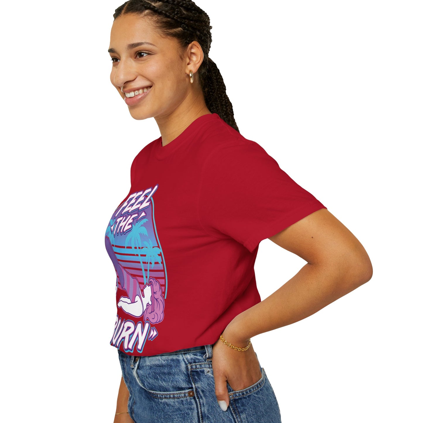 Feel the Burn Retro 80s Glute Thrust Pose Graphic Tee | Vintage Workout Shirt