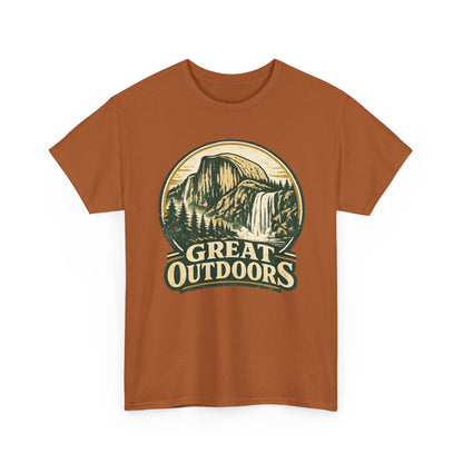 Great Outdoors Retro Badge Tee | Yosemite Half Dome Graphic Shirt | Camping Gift