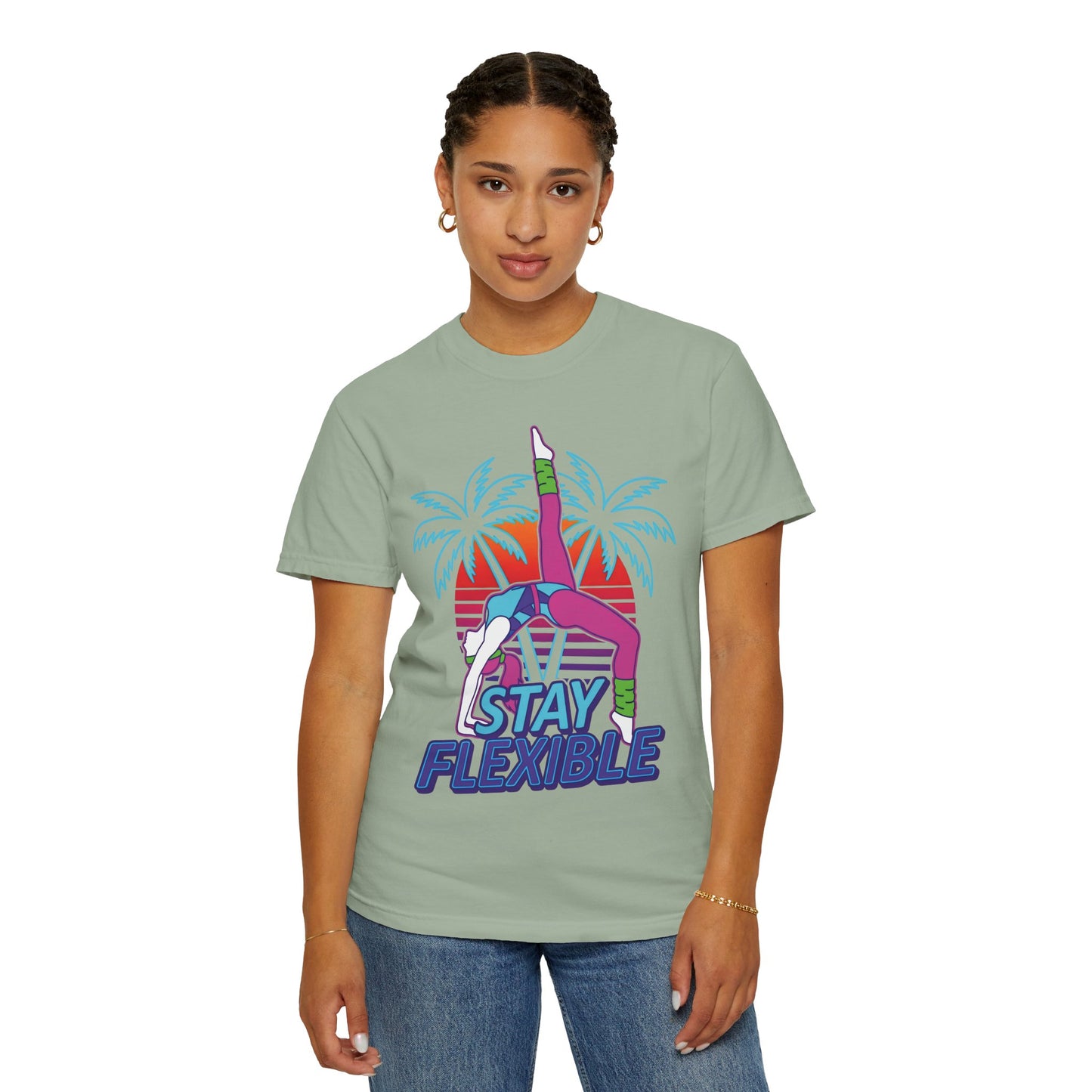 Stay Flexible Retro 80s Backbend Graphic Tee | Vintage Workout Shirt Women
