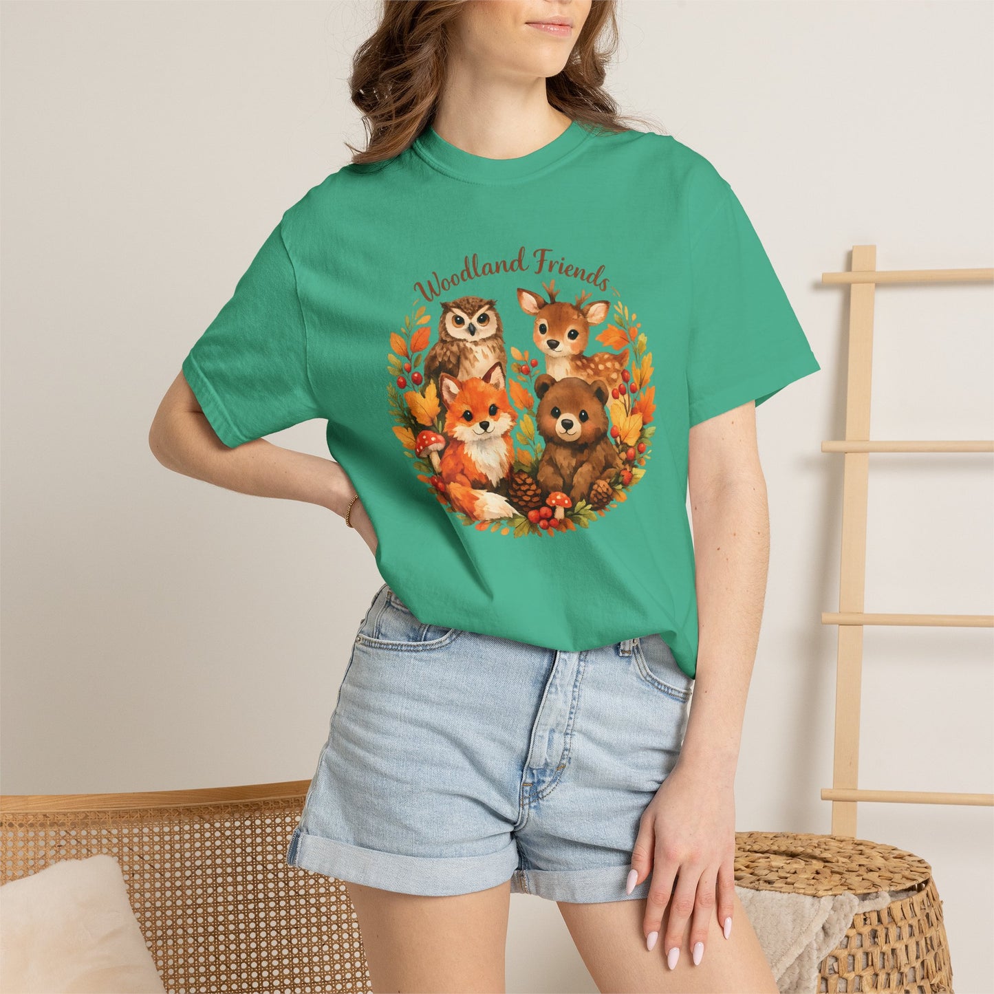 Woodland Friends Badge Watercolor Tee | Fox Bear Deer Owl Shirt | Nature Lover Gift