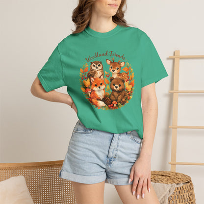Woodland Friends Badge Watercolor Tee | Fox Bear Deer Owl Shirt | Nature Lover Gift