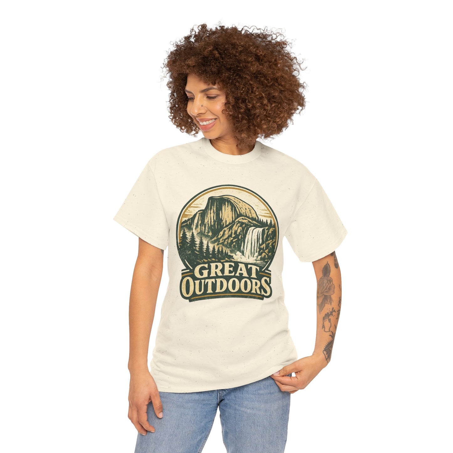 Great Outdoors Retro Badge Tee | Yosemite Half Dome Graphic Shirt | Camping Gift