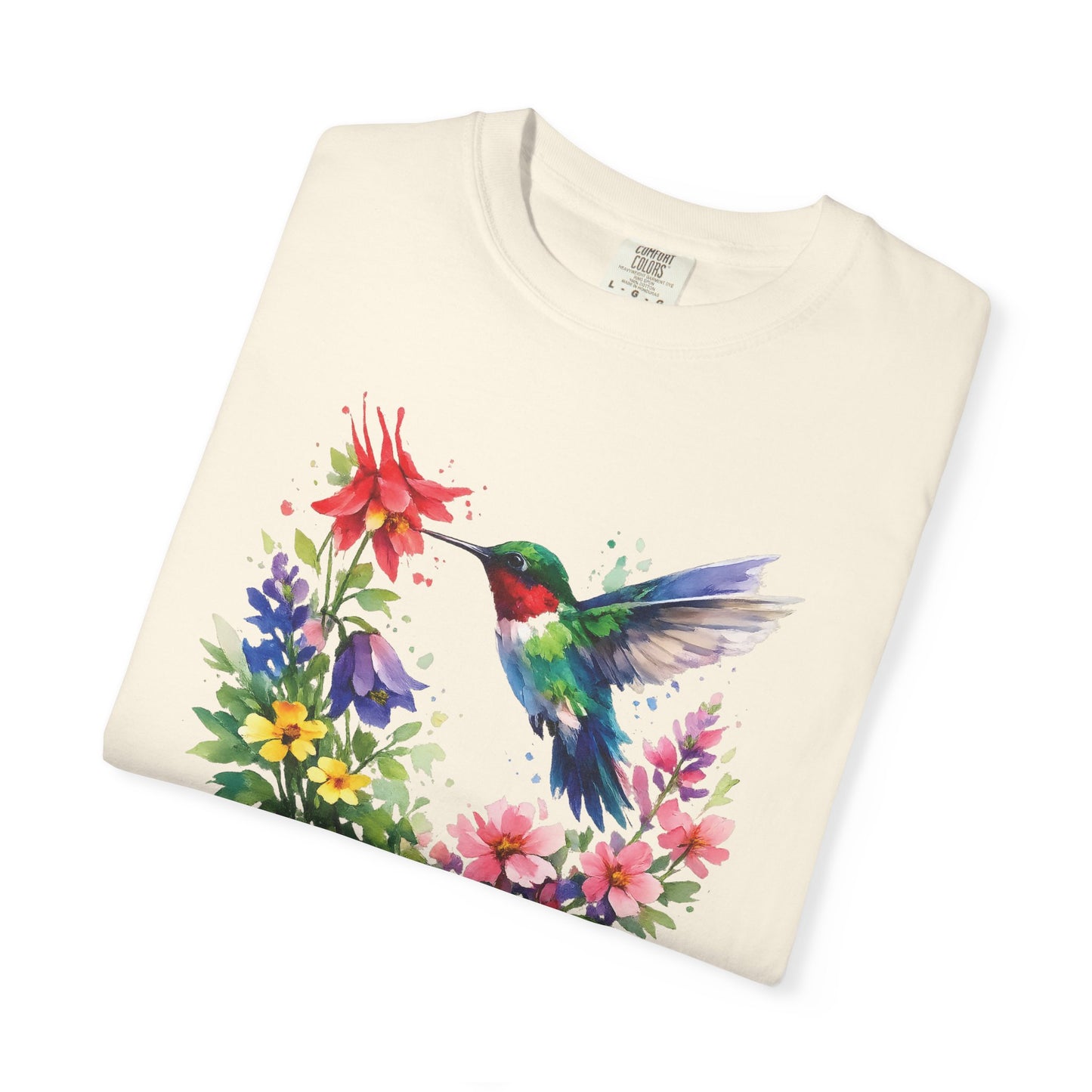 Hummingbird Wildflower Watercolor Tee | Jewel Tone Nature Shirt | Bird Watcher Gift