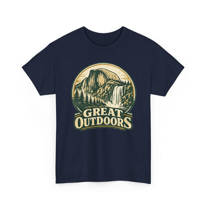 Great Outdoors Retro Badge Tee | Yosemite Half Dome Graphic Shirt | Camping Gift