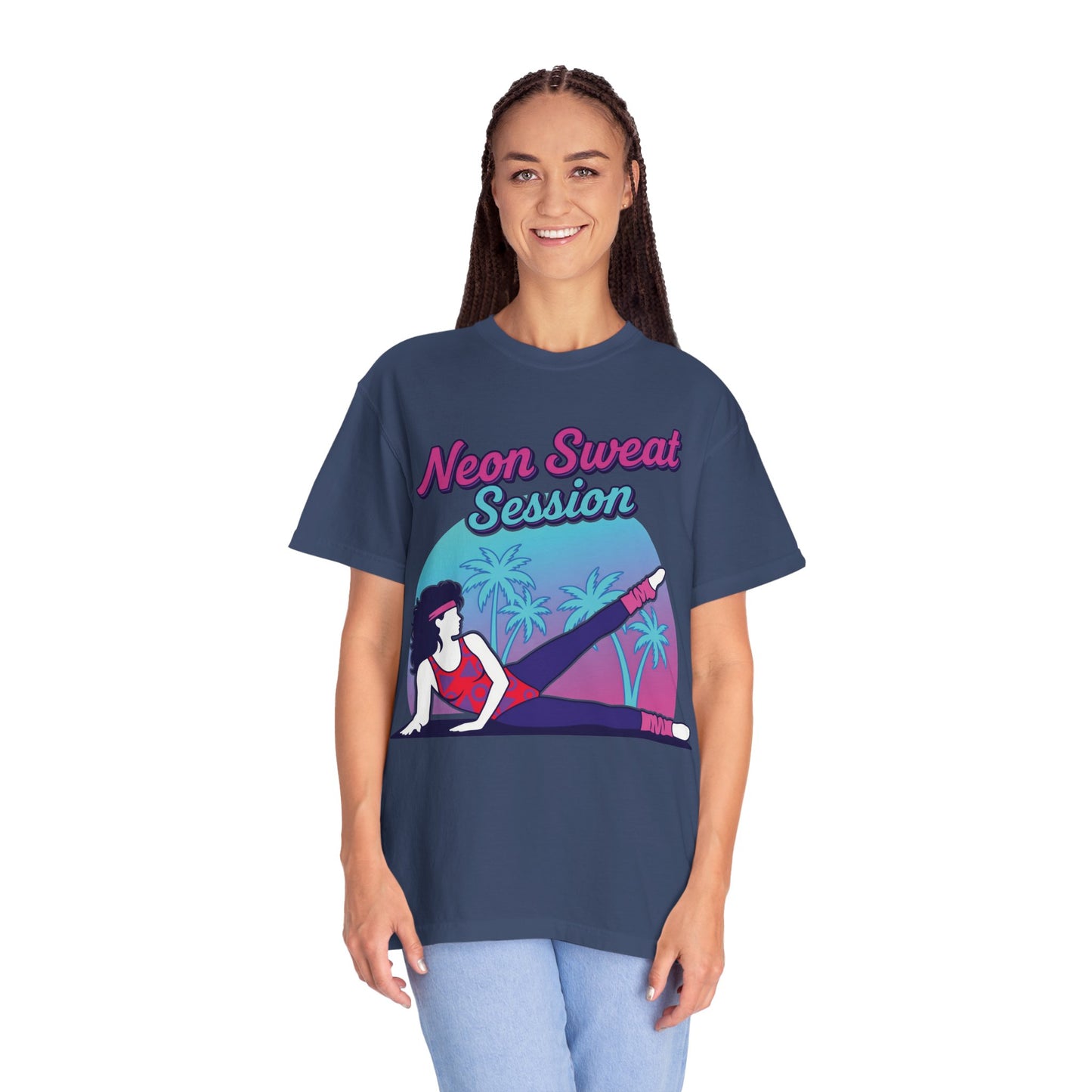Neon Sweat Session Retro 80s Aerobics Graphic Tee | Vintage Workout Shirt
