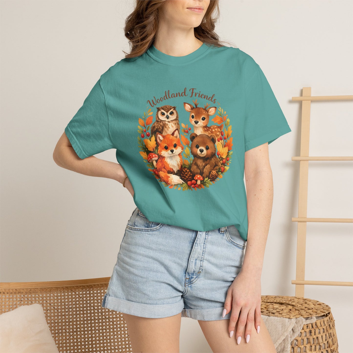 Woodland Friends Badge Watercolor Tee | Fox Bear Deer Owl Shirt | Nature Lover Gift