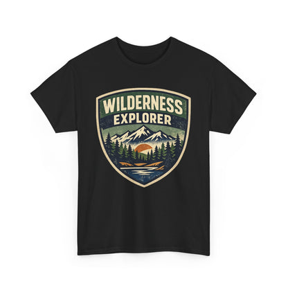 Wilderness Explorer Shield badge Tee | Retro Outdoor Adventure design | Hiking