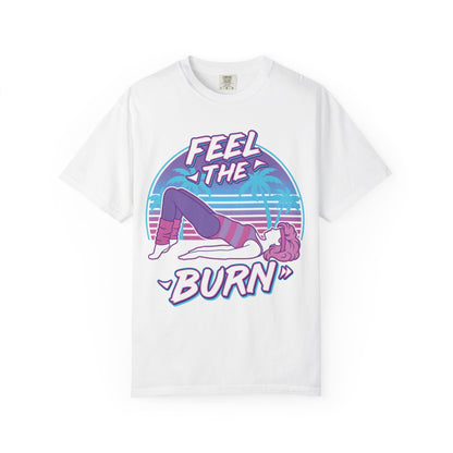 Feel the Burn Retro 80s Glute Thrust Pose Graphic Tee | Vintage Workout Shirt
