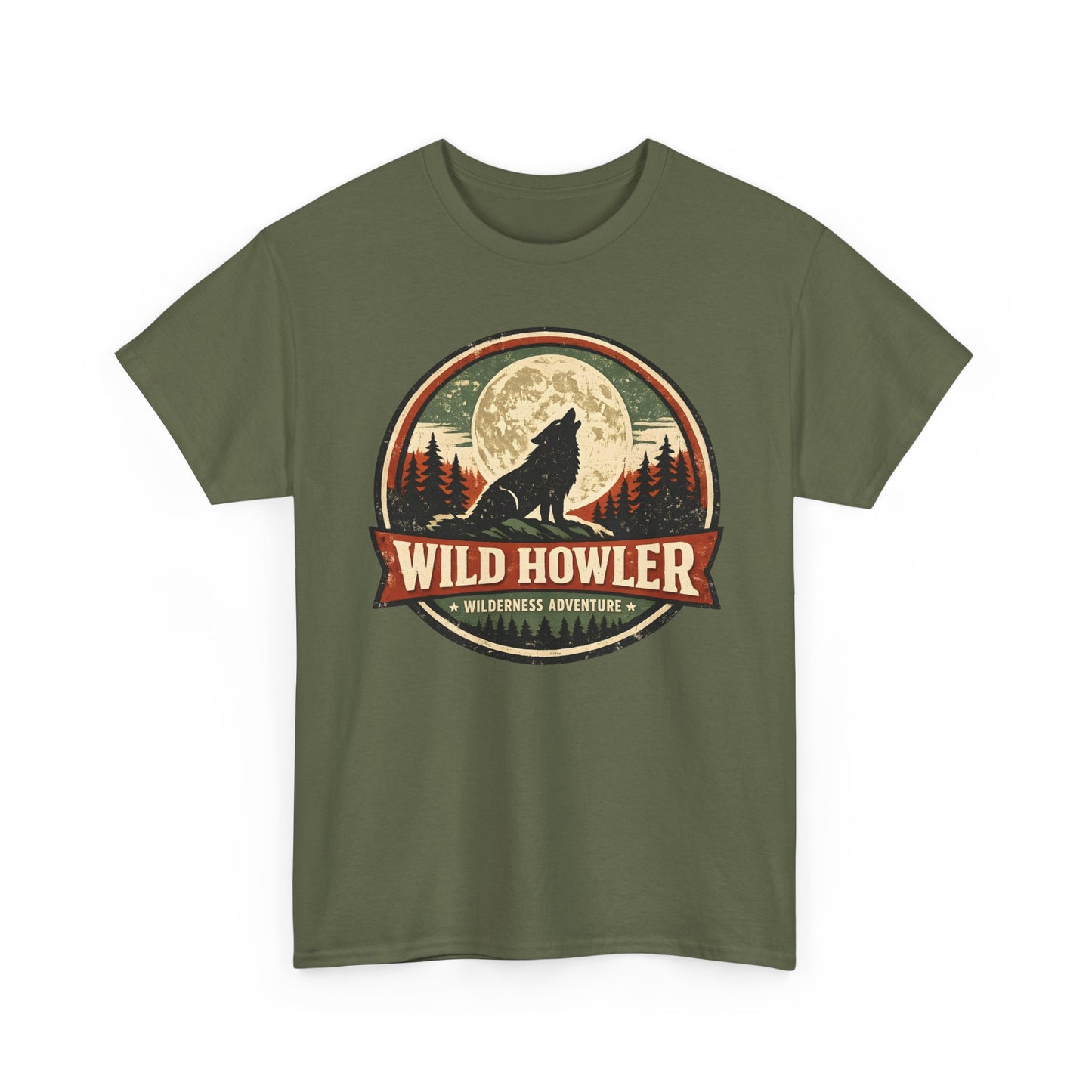 Howling Wolf Vintage Badge Tee | Full Moon Wilderness Shirt | Nature Lover Gift