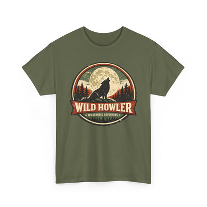 Howling Wolf Vintage Badge Tee | Full Moon Wilderness Shirt | Nature Lover Gift