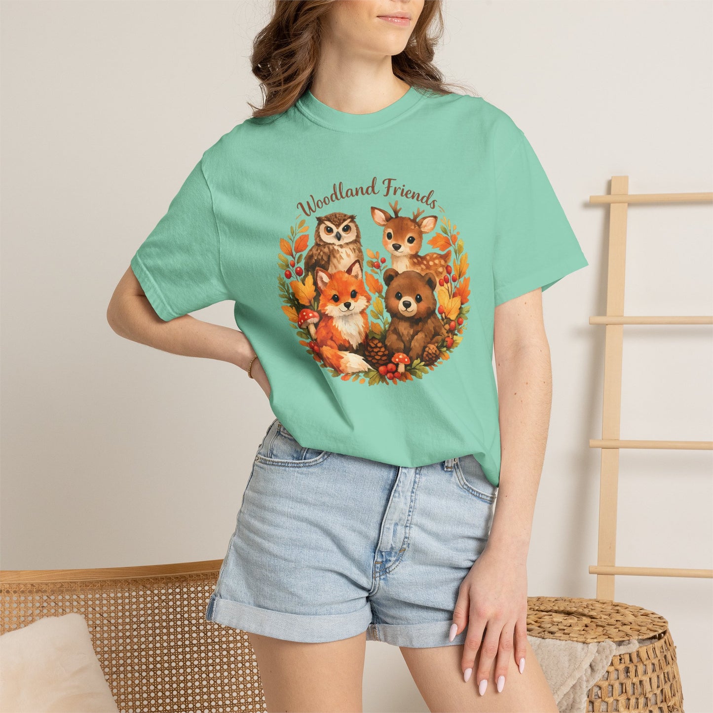 Woodland Friends Badge Watercolor Tee | Fox Bear Deer Owl Shirt | Nature Lover Gift