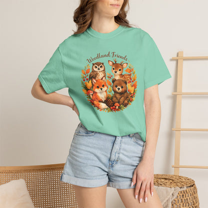 Woodland Friends Badge Watercolor Tee | Fox Bear Deer Owl Shirt | Nature Lover Gift