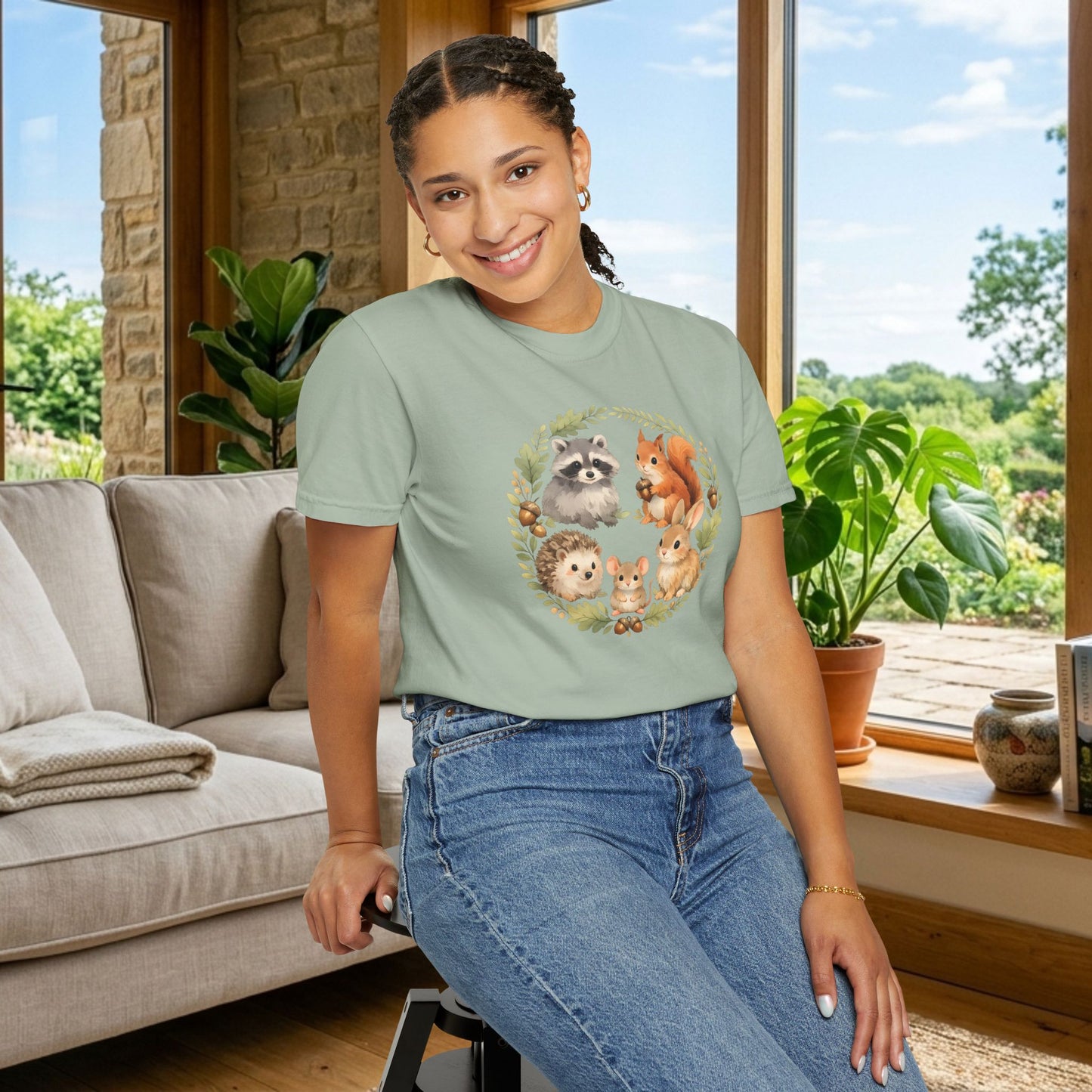 Woodland Animals Circle Watercolor Tee | Forest Creature Gift Shirt | Nature Lover