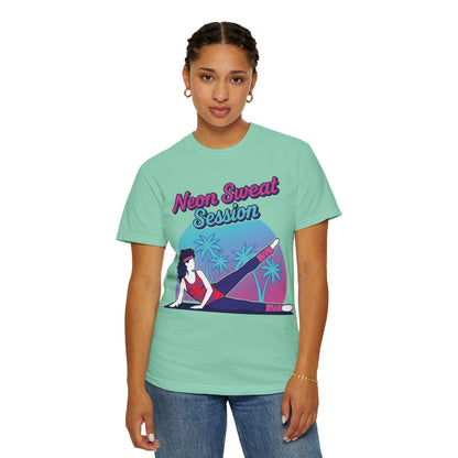 Neon Sweat Session Retro 80s Aerobics Graphic Tee | Vintage Workout Shirt