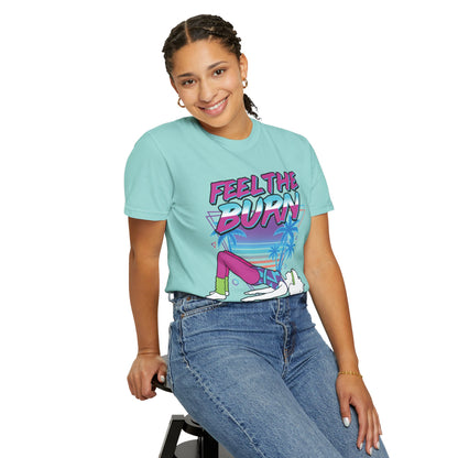Feel the Burn Neon 80s Aerobics Graphic Tee | Retro Workout Shirt Women