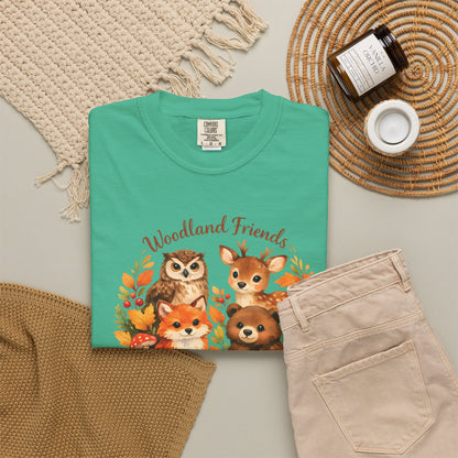 Woodland Friends Badge Watercolor Tee | Fox Bear Deer Owl Shirt | Nature Lover Gift