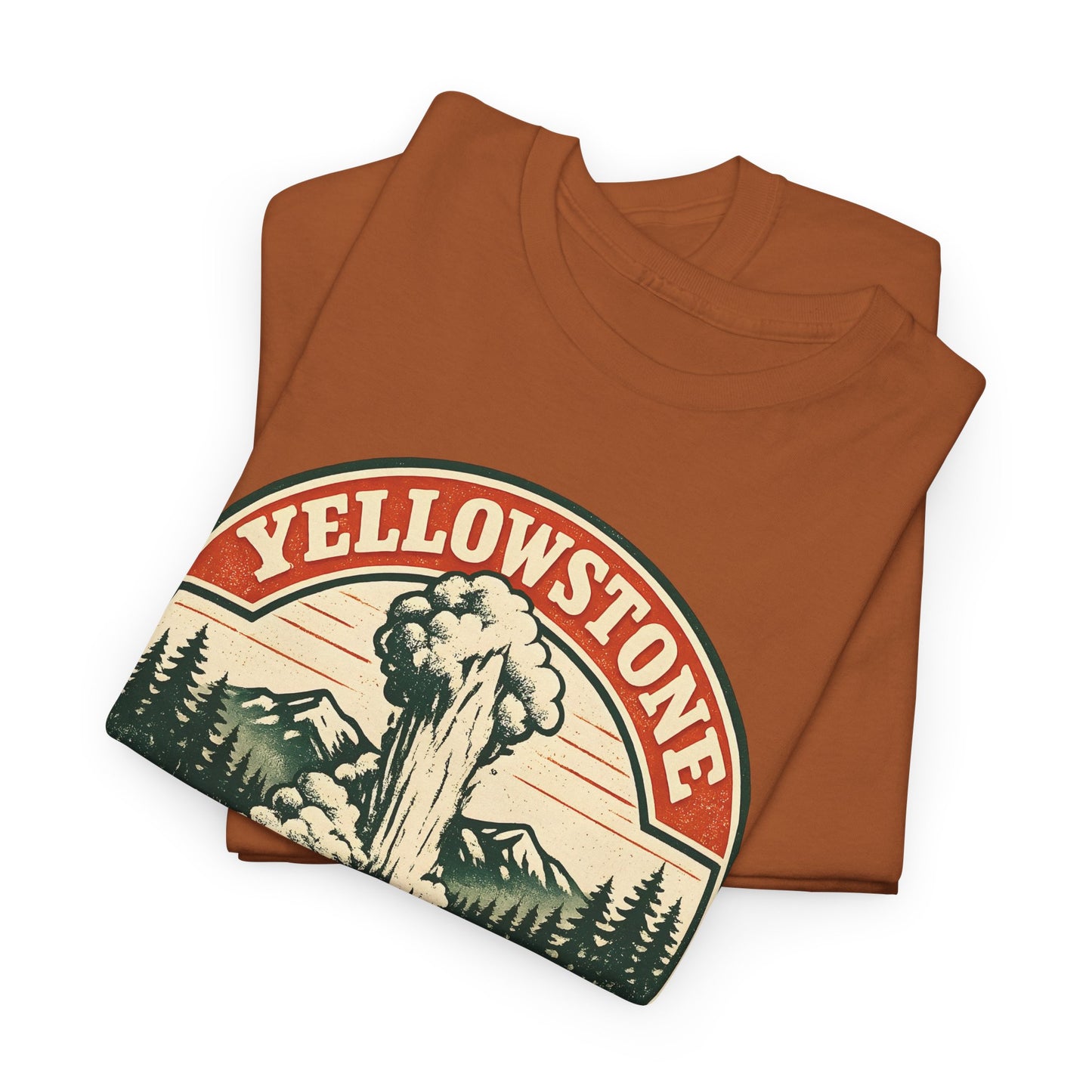 Yellowstone Park Badge Tee | Old Faithful Mountain Pine Trees Retro Circle Design