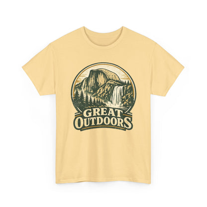 Great Outdoors Retro Badge Tee | Yosemite Half Dome Graphic Shirt | Camping Gift