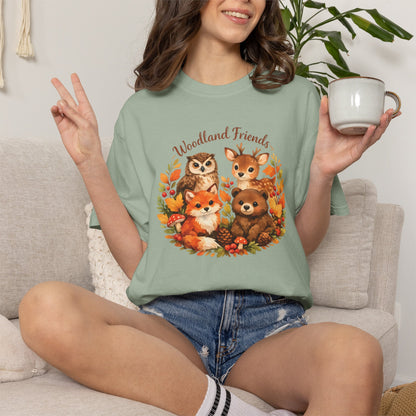 Woodland Friends Badge Watercolor Tee | Fox Bear Deer Owl Shirt | Nature Lover Gift