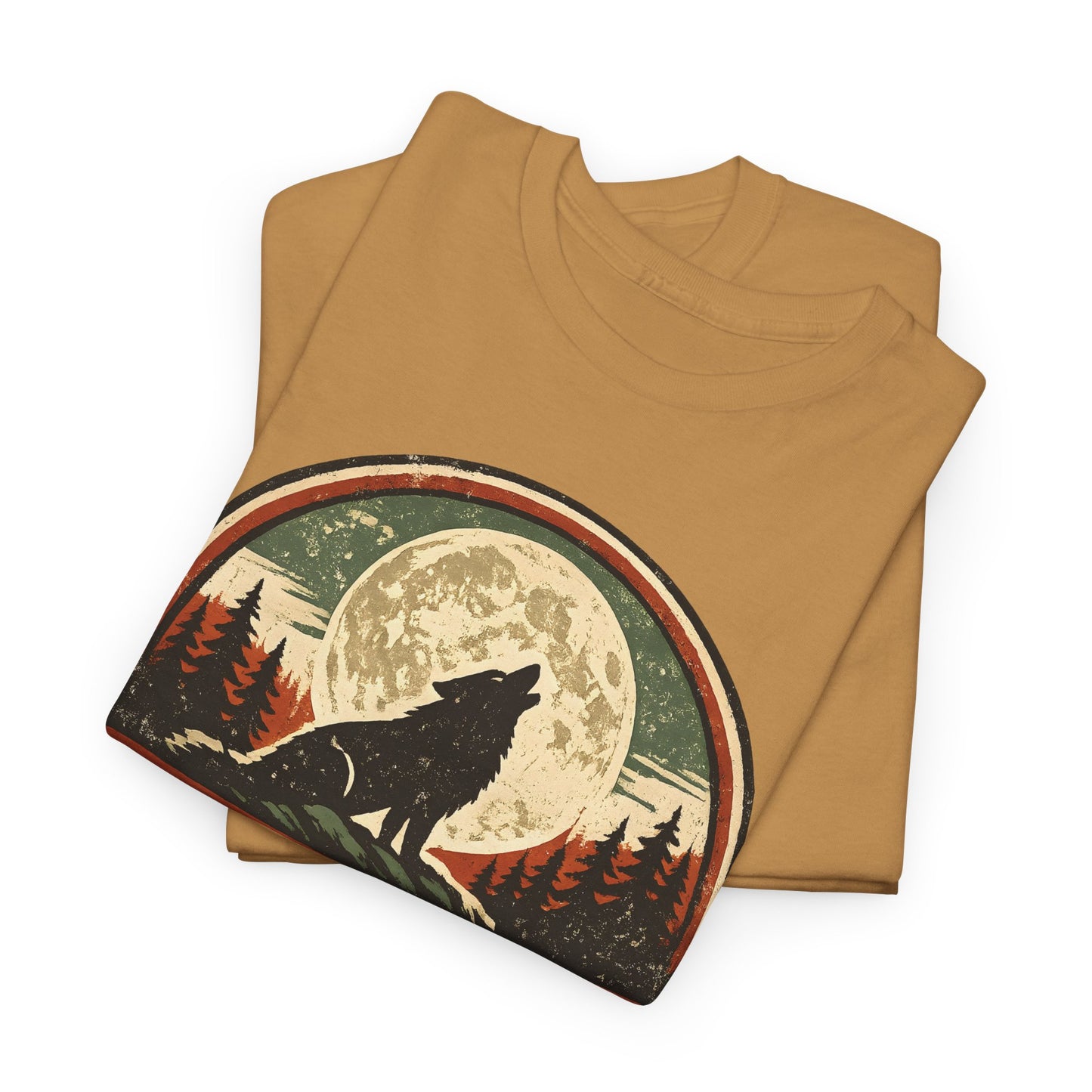 Howling Wolf Vintage Badge Tee | Full Moon Wilderness Shirt | Nature Lover Gift