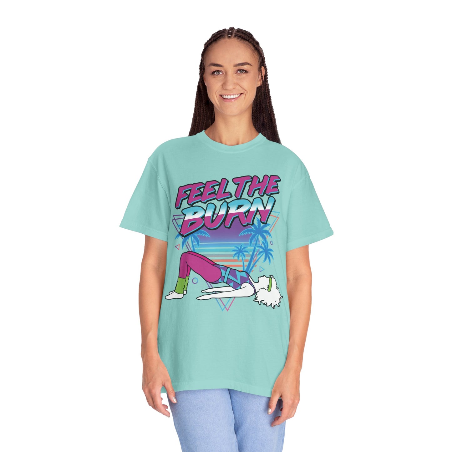 Feel the Burn Neon 80s Aerobics Graphic Tee | Retro Workout Shirt Women