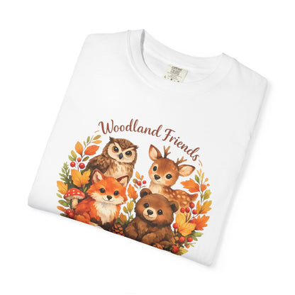 Woodland Friends Badge Watercolor Tee | Fox Bear Deer Owl Shirt | Nature Lover Gift