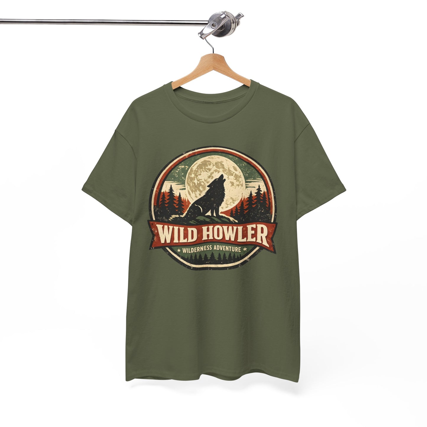 Howling Wolf Vintage Badge Tee | Full Moon Wilderness Shirt | Nature Lover Gift