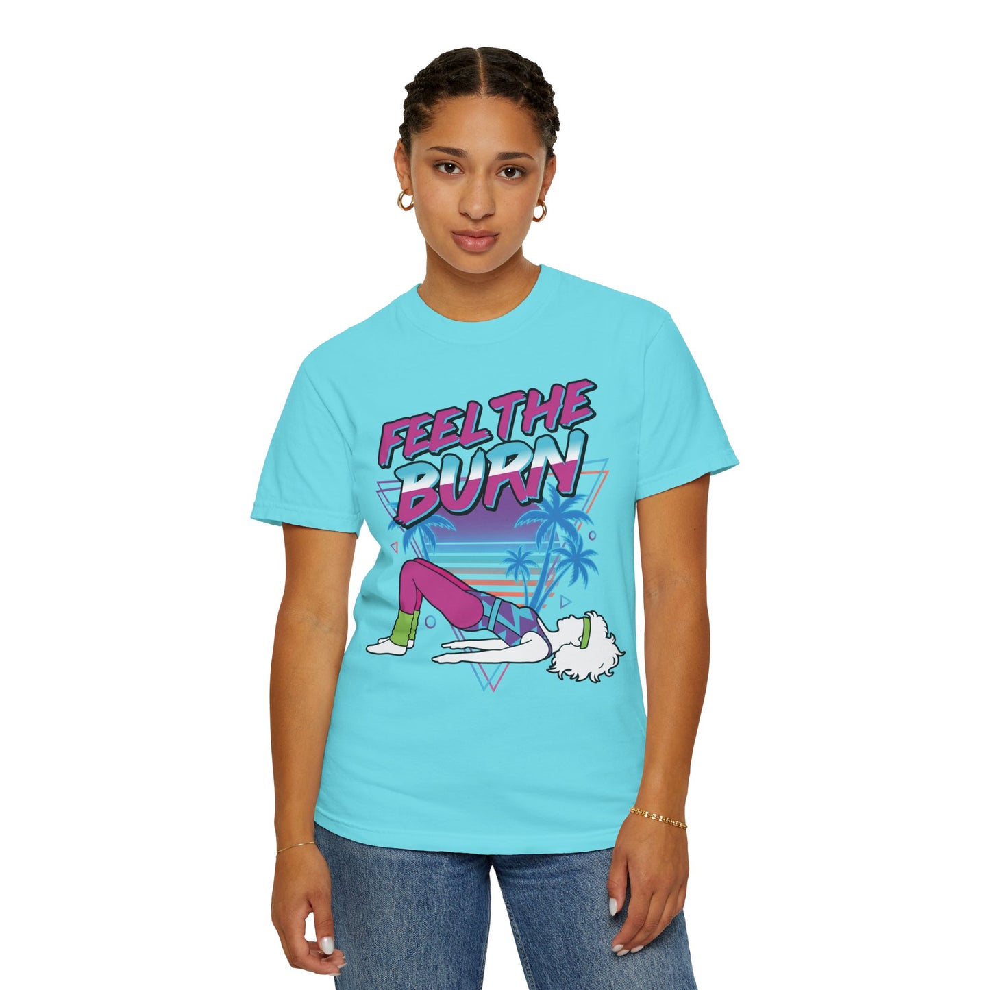 Feel the Burn Neon 80s Aerobics Graphic Tee | Retro Workout Shirt Women