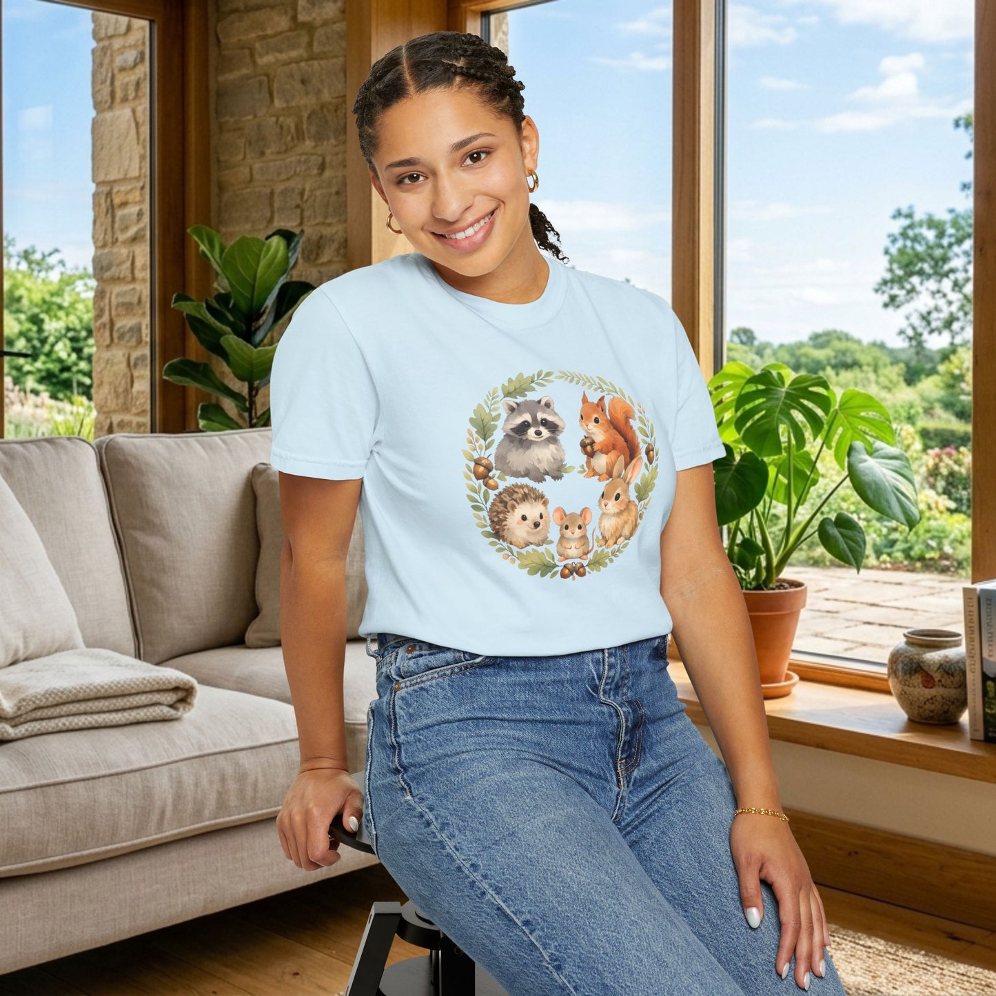 Woodland Animals Circle Watercolor Tee | Forest Creature Gift Shirt | Nature Lover