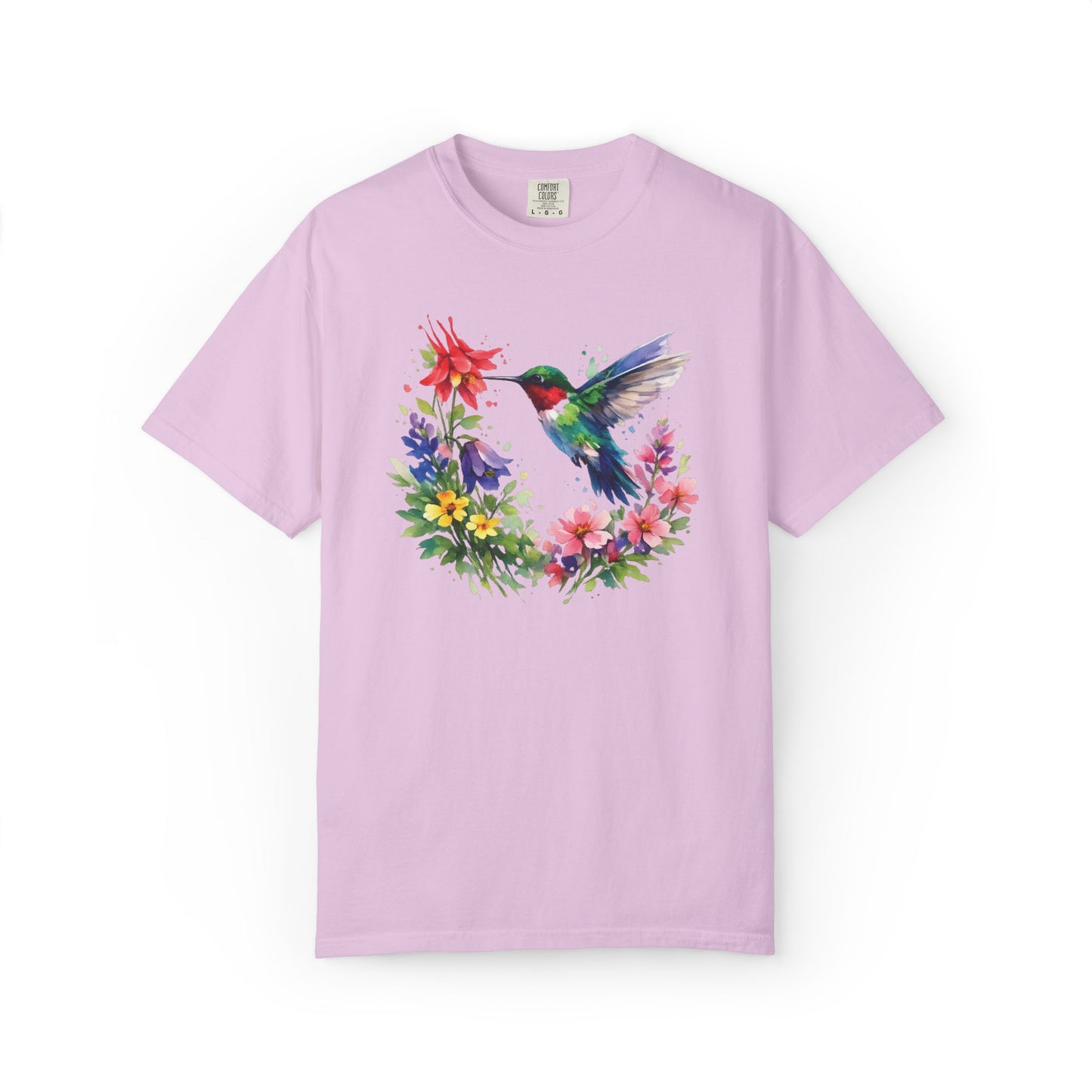 Hummingbird Wildflower Watercolor Tee | Jewel Tone Nature Shirt | Bird Watcher Gift