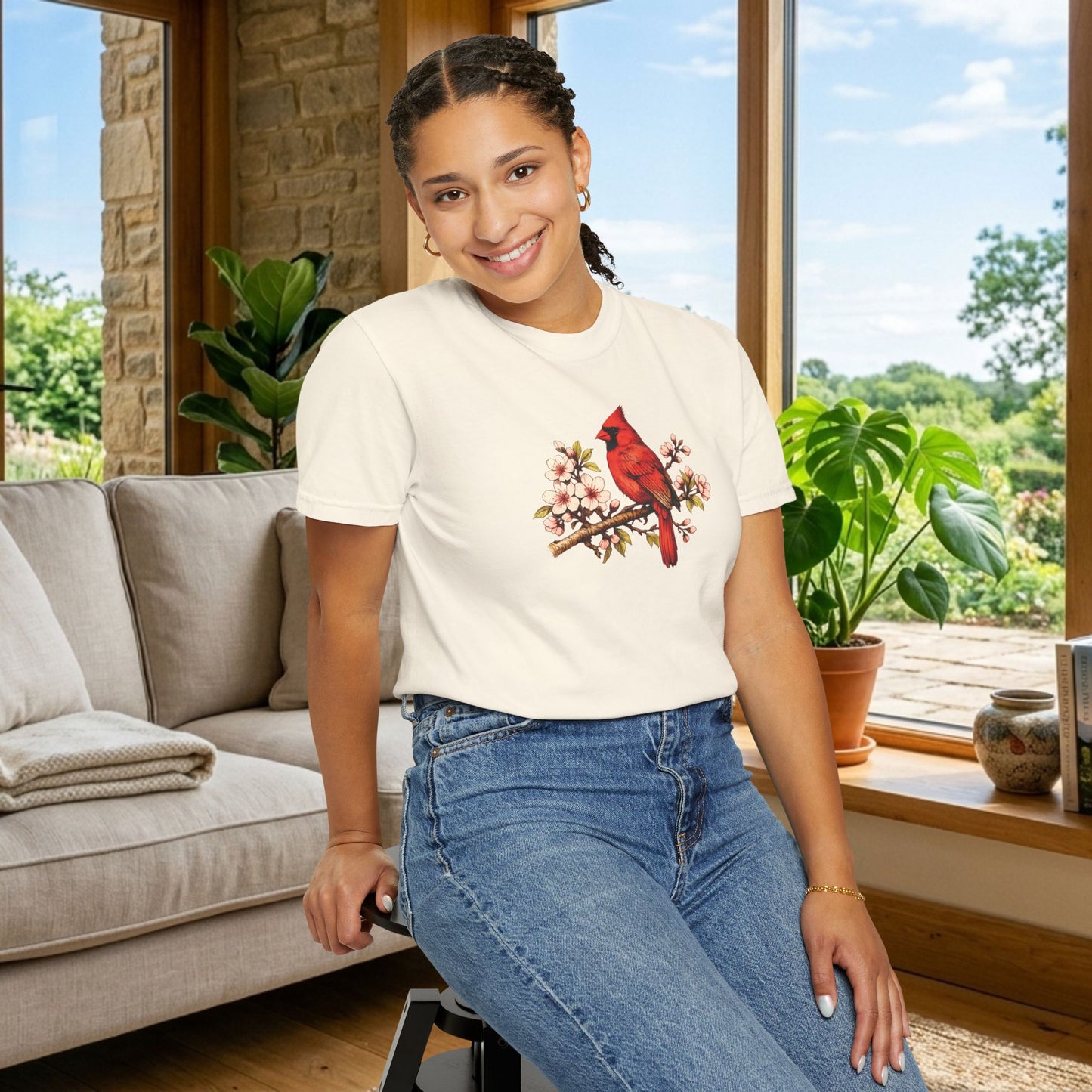 Cardinal Botanical Tee | Vintage Bird Art Shirt | Bird Watcher Gift